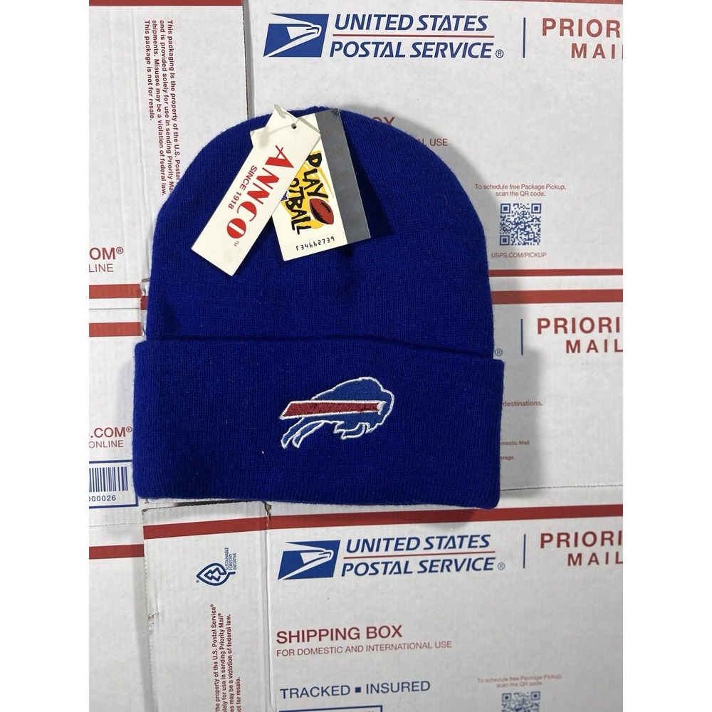 Vintage NWT Buffalo Bills NFL Authentic Knit Beanie Hat 90s Red‎ Blue